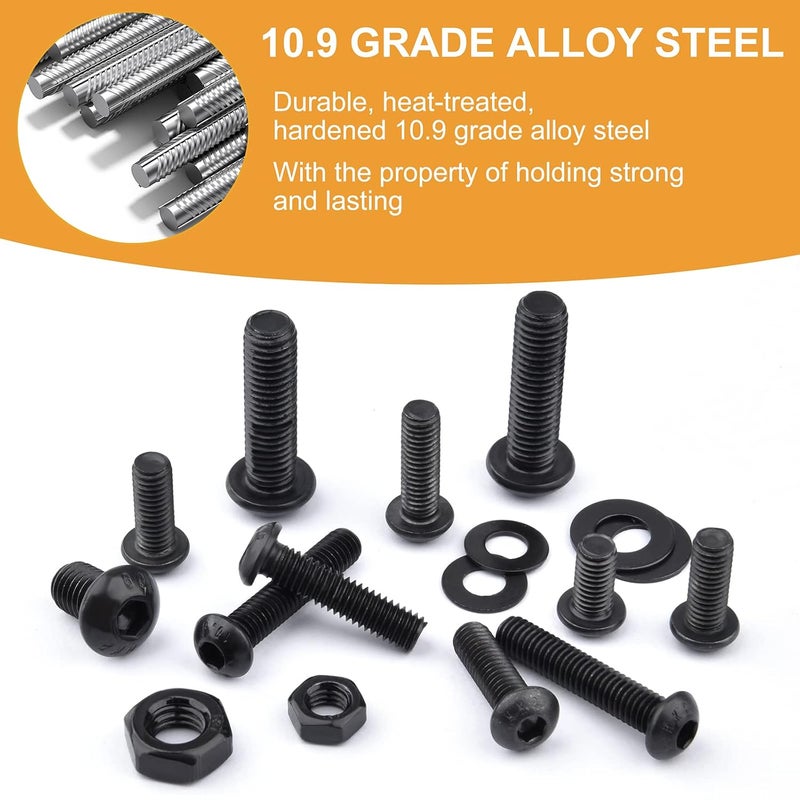 VIGRUE 288PCS M6 M8 Button Head Hex Socket Cap Screws Bolts Nuts Washer Assortment Kit, 10.9 Grade Alloy Steel Black Oxide, Fully Threaded - Image 3